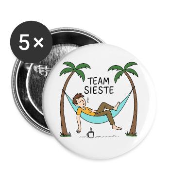 Team Sieste - Hamac & Farniente - Lot de 5 grands badges (56 mm) - blanc - Devant