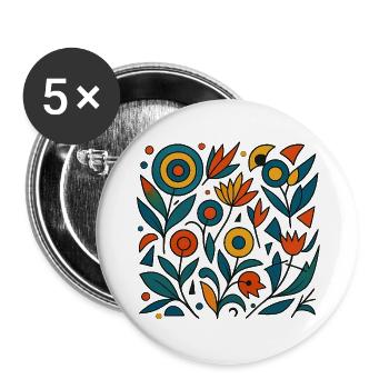 Blumen abstrakt - Buttons groß 56 mm (5er Pack) - Weiß - Vorne