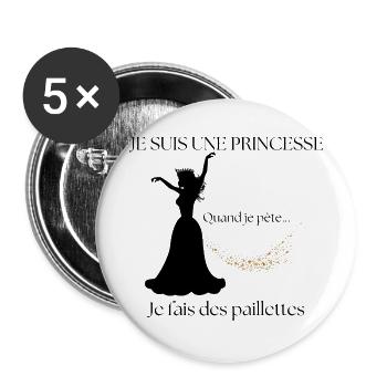 Wenn ich furze, mache ich Glitzer - Buttons groß 56 mm (5er Pack) - Weiß - Vorne