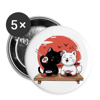 Sushi Katzen – Niedliches Japanisches Katzen-Desig - Buttons groß 56 mm (5er Pack) - Weiß - Vorne
