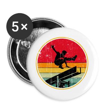Retro Skater Silhouette on Sunset Stripes - Buttons large 2.2''/56 mm (5-pack) - white - Front