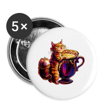 Katzen Design, Milch Tasse V1 - Buttons groß 56 mm (5er Pack) - Weiß - Vorne