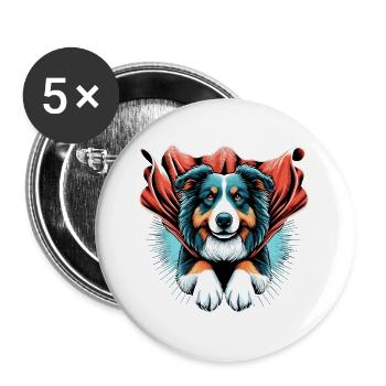 Super Dog Australian Shepherd Sheppie Gift - Buttons large 2.2''/56 mm (5-pack) - white - Front