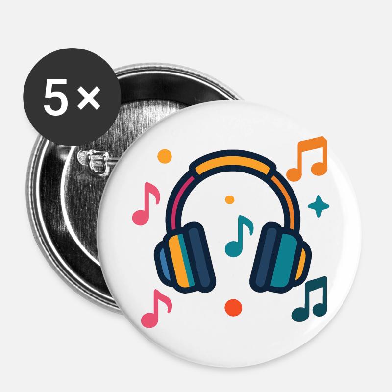 Headphones And Notes - Buttons large 2.2''/56 mm (5-pack) - white