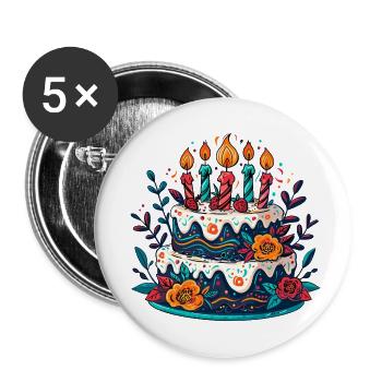 Torte mit Kerzen kuchen party - Buttons groß 56 mm (5er Pack) - Weiß - Vorne