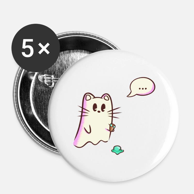 Ghost Cat Drops - Oops - Buttons large 2.2''/56 mm (5-pack) - white