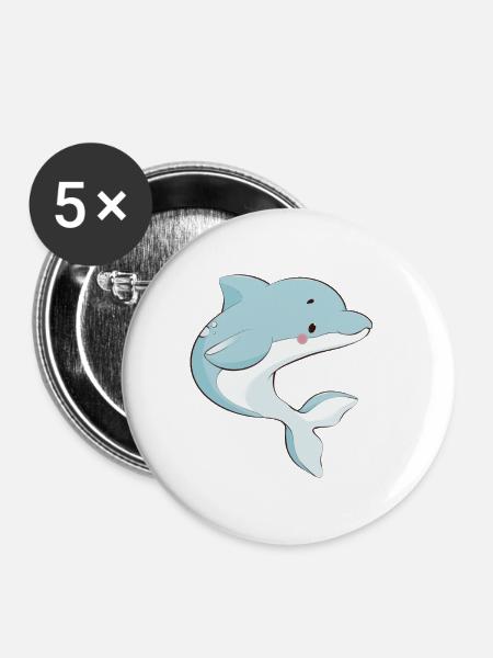 Delfin - Buttons groß 56 mm (5er Pack) - Weiß