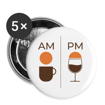 AM Café PM Vin – Kaffee & Wein Design - Lot de 5 grands badges (56 mm) - blanc - Devant