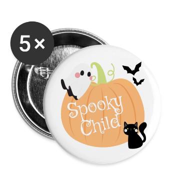 Spooky Child – Citrouille d’Halloween, fantôme et chat - Lot de 5 grands badges (56 mm) - blanc - Devant