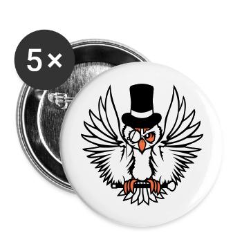 Sir Owl Top Hat Monocle Glasses Rich Mr. - Buttons large 2.2''/56 mm (5-pack) - white - Front