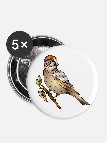 Bunter Vogel - Buttons groß 56 mm (5er Pack) - Weiß