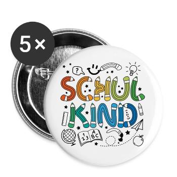 Schulkind 2026 Doodle Einschulung Schulanfang - Buttons groß 56 mm (5er Pack) - Weiß - Vorne