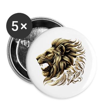 Lion rugit Or Tête de Lion Cadeau Fort - Lot de 5 grands badges (56 mm) - blanc - Devant