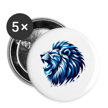 Lion rugit bleu accents géométrique cadeau - Lot de 5 grands badges (56 mm) - blanc - Devant