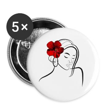Elegant flower head woman with poppies - Buttons large 2.2''/56 mm (5-pack) - white - Front