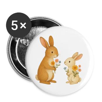 Hase mit Blumen - Buttons groß 56 mm (5er Pack) - Weiß - Vorne