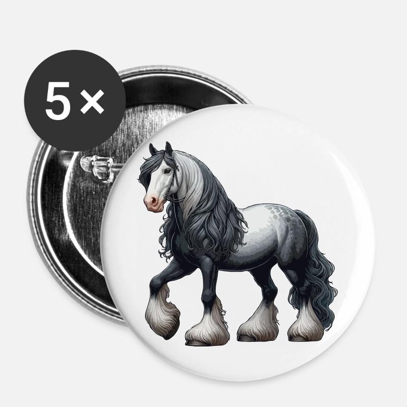 Pecheron horse grey white - Buttons large 2.2''/56 mm (5-pack) - white
