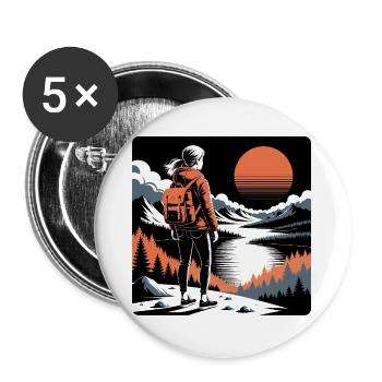 Wanderer Mädchen malerischen Sonnenuntergang Abent - Buttons groß 56 mm (5er Pack) - Weiß - Vorne