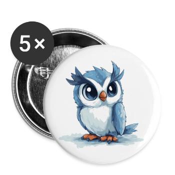 blaue Eule - Buttons groß 56 mm (5er Pack) - Weiß - Vorne