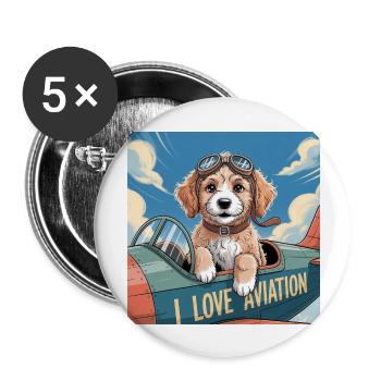 Ich liebe die Fliegerei in Englisch. I love - Buttons groß 56 mm (5er Pack) - Weiß - Vorne
