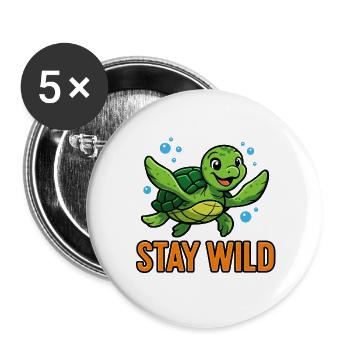 Stay Wild Schildkröte Cartoon Lustig - Buttons groß 56 mm (5er Pack) - Weiß - Vorne