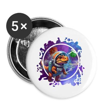 Dinosaur im Weltraum Astronaut Design - Buttons groß 56 mm (5er Pack) - Weiß - Vorne