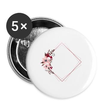 Blumen im rechteckigen Rahmen / Pink-Töne - Buttons groß 56 mm (5er Pack) - Weiß - Vorne