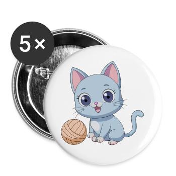 Playful Blue Kitten with Ball of Yarn - Buttons large 2.2''/56 mm (5-pack) - white - Front