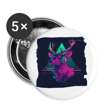 Neon DJ Hirsch – Funny Party Hirsch - Buttons groß 56 mm (5er Pack) - Weiß - Vorne
