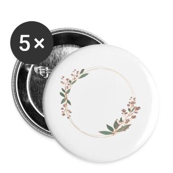 Cadre floral délicat en rose et vert - Lot de 5 grands badges (56 mm) - blanc - Devant