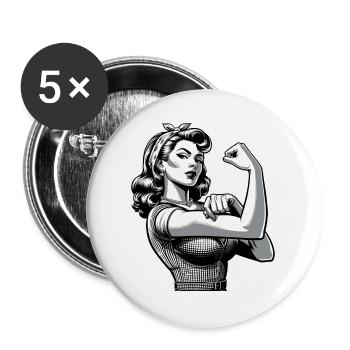 Strength Strong Woman Rockabilly Style Gift - Buttons large 2.2''/56 mm (5-pack) - white - Front