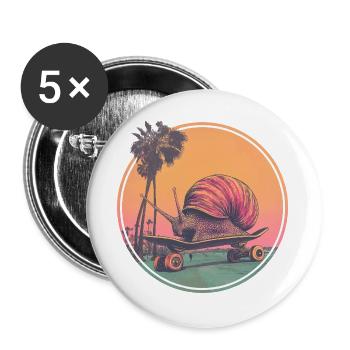 Cool skateboard snail – chilled retro design - Buttons large 2.2''/56 mm (5-pack) - white - Front