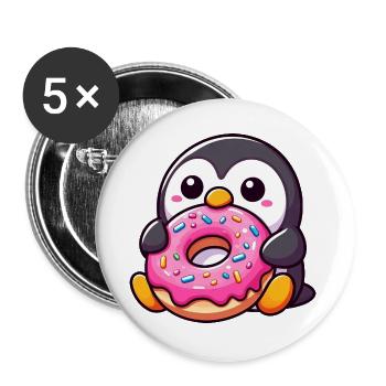Cute Penguin with Donut Dessert Snacking - Buttons large 2.2''/56 mm (5-pack) - white - Front