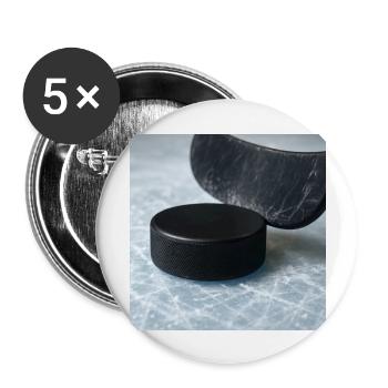 Hockey sur glace - Bâton et rondelle - Lot de 5 grands badges (56 mm) - blanc - Devant