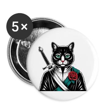 Die Samurai-Katze, die Bushido-Katze - Buttons groß 56 mm (5er Pack) - Weiß - Vorne