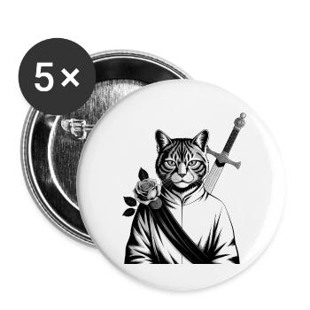 Die Samurai-Katze, die Bushido-Katze - Buttons groß 56 mm (5er Pack) - Weiß - Vorne