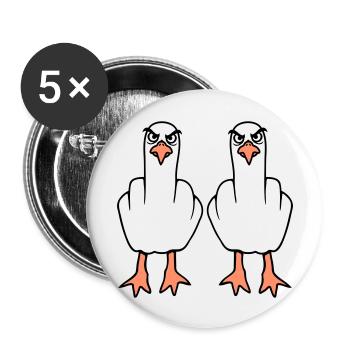 2 Seagulls Middle Finger Insult Stinkfinger Team - Buttons large 2.2''/56 mm (5-pack) - white - Front