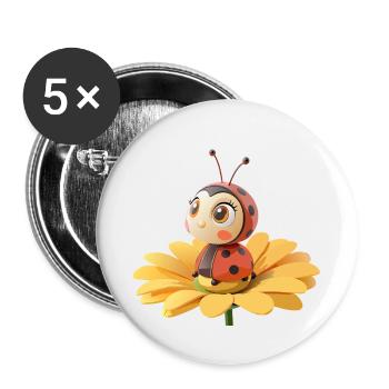 Coccinelle mignonne sur une fleur - Lot de 5 grands badges (56 mm) - blanc - Devant