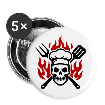 Grill Skull Cook Flame - Buttons large 2.2''/56 mm (5-pack) - white - Front