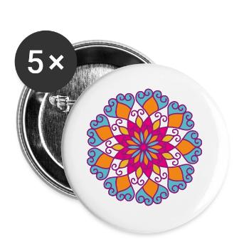 Mandala Yoga Fleur Ornement Inde Yogi Méditation - Lot de 5 grands badges (56 mm) - blanc - Devant