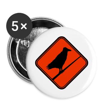 Corbeau assis Attention câble signe Note - Lot de 5 grands badges (56 mm) - blanc - Devant