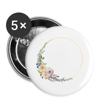 Couronne florale colorée, personnalisable - Lot de 5 grands badges (56 mm) - blanc - Devant