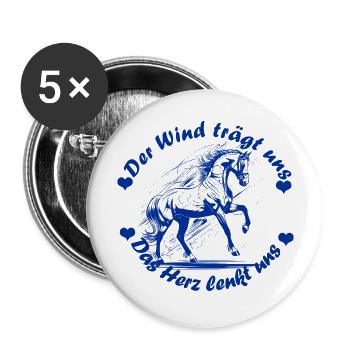 Pferd Herz blau - Buttons groß 56 mm (5er Pack) - Weiß - Vorne