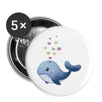 Baleine avec cœur - Lot de 5 grands badges (56 mm) - blanc - Devant