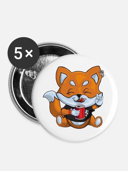 Metal Fuchs - Buttons groß 56 mm (5er Pack) - Weiß