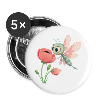 Baby Bunte Libelle In Der Nähe Einer Blume (V03) - Buttons groß 56 mm (5er Pack) - Weiß - Vorne