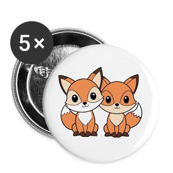 Two little foxes who are friends - Buttons large 2.2''/56 mm (5-pack) - white - Front
