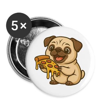 Cute Pug Dog Cartoon Pizza Lover - Buttons large 2.2''/56 mm (5-pack) - white - Front
