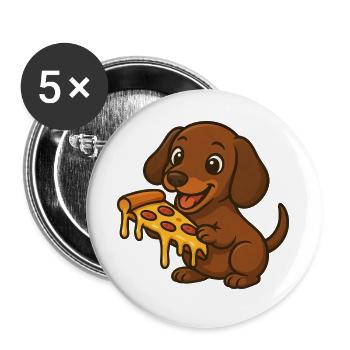Süßer Dackel Cartoon Pizza Pizzaliebhaber Hund - Buttons groß 56 mm (5er Pack) - Weiß - Vorne