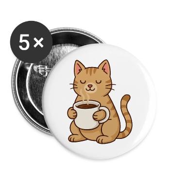 Coffee Cat – Cute cat with coffee cup for tomorrow - Buttons large 2.2''/56 mm (5-pack) - white - Front